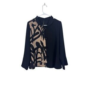 IC Connie K Jacket Black Brown Button Front Collared Artsy SZ S